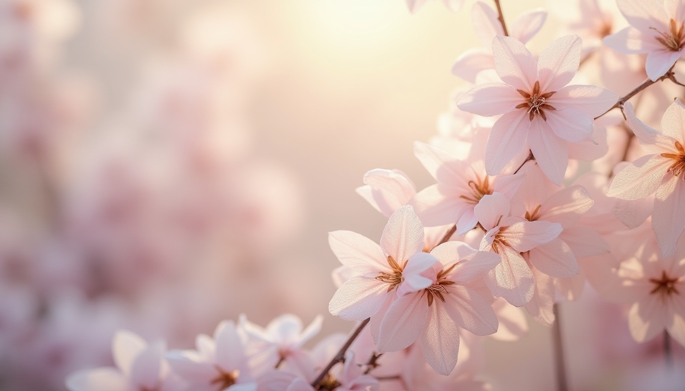 Prompt: Soft lilac hues, warm beige accents, creamy whites, rich wood tones, natural linen textures, organic botanical patterns, subtle gradient transitions, calming atmosphere, serene ambiance, delicate petal shapes, gentle morning light, shallow depth of field, 1/2 composition, realistic reflections, ambient occlusion.