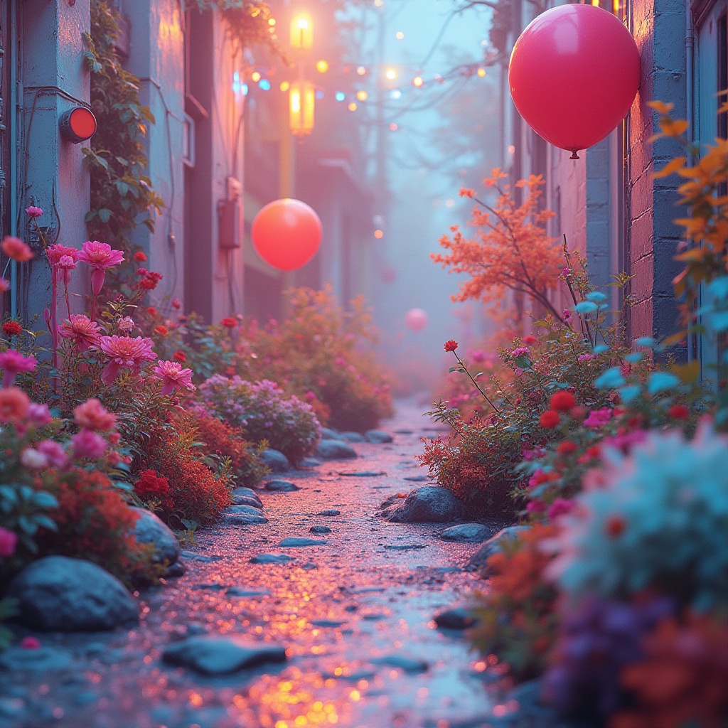 Prompt: Vibrant artistic composition, eclectic mix of bold colors, pastel hues, metallic accents, neon lights, iridescent sheen, abstract shapes, expressive brushstrokes, futuristic digital art, luminescent glow, atmospheric mist, soft focus, shallow depth of field, 3/4 composition, panoramic view, realistic textures, ambient occlusion.