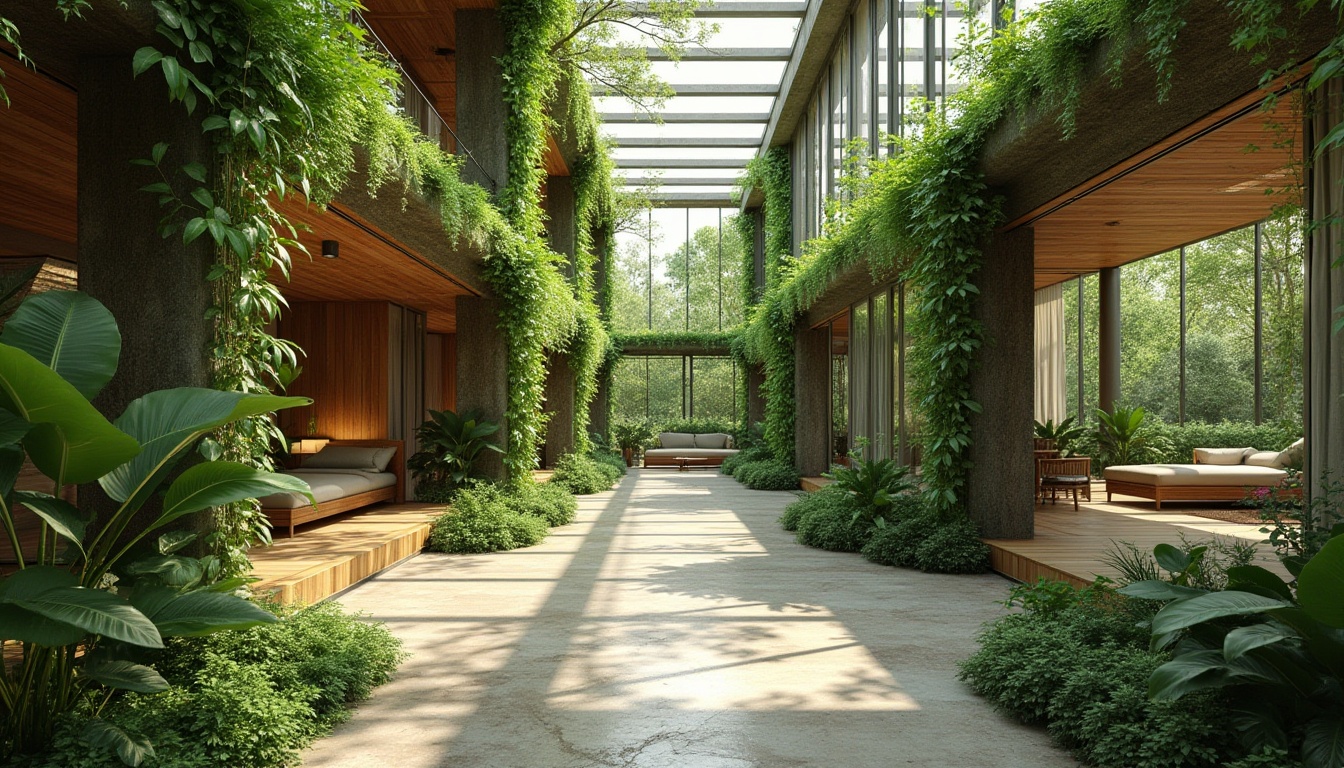 Prompt: Vibrant green walls, lush indoor plants, natural stone floors, reclaimed wood accents, large windows, clerestory lighting, organic shapes, biomimetic structures, living roofs, rainwater harvesting systems, passive solar design, ventilation towers, windcatchers, earthy color palette, natural textiles, woven bamboo furniture, minimalist decor, open floor plans, seamless transitions, blurred boundaries, abundant daylight, soft warm glow, 1/1 composition, atmospheric perspective, realistic materials, ambient occlusion.Please let me know if this meets your requirements!