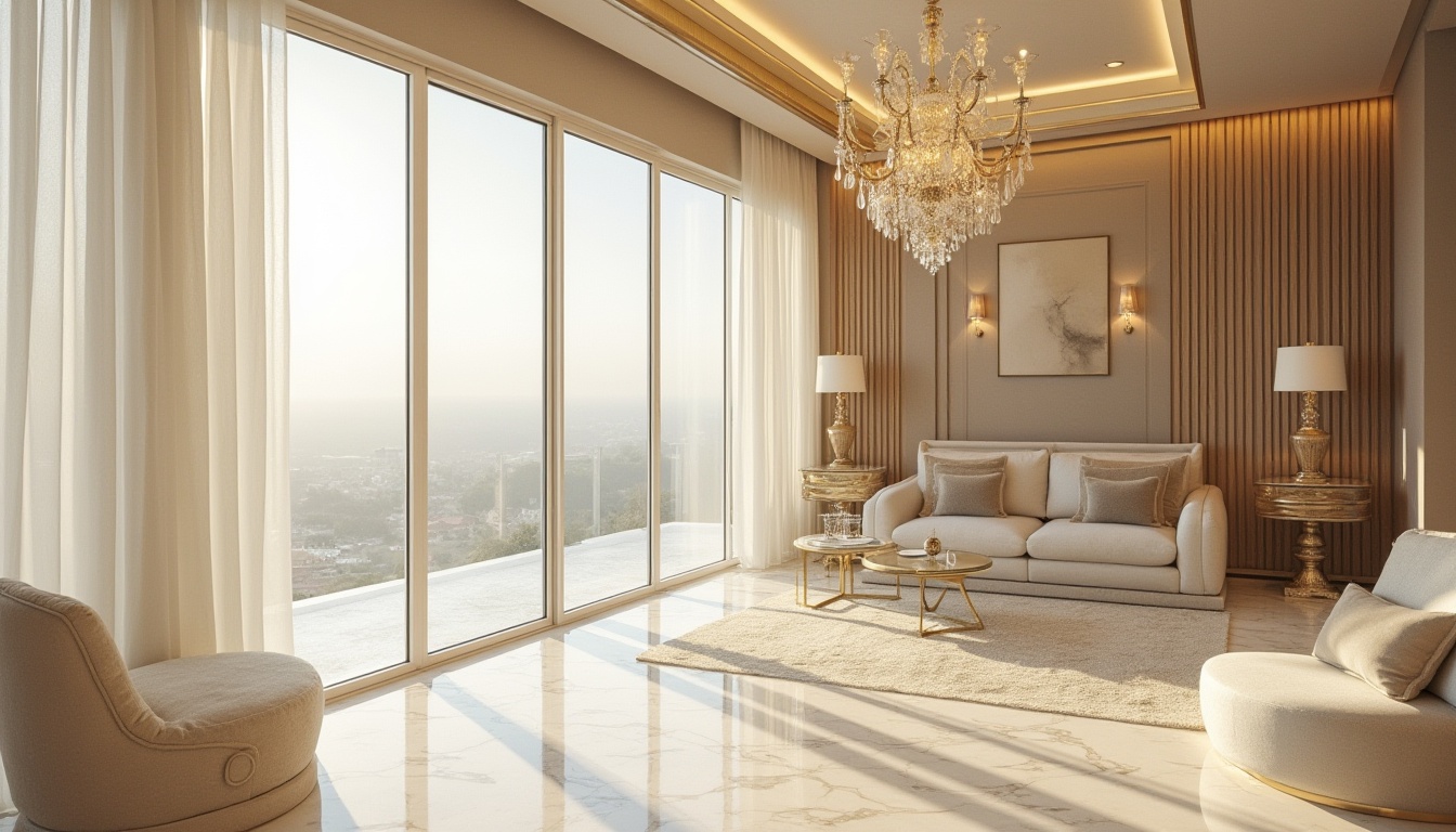 Prompt: Floor-to-ceiling windows, sleek minimalist frames, flowing white curtains, sheer linen drapes, modern villa facade, luxurious interior decor, stylish window treatments, subtle natural light filtering, warm beige tones, creamy marble floors, lavish furnishings, ornate chandeliers, sophisticated color palette, soft billowy textures, delicate lace patterns, elegant silk fabrics, refined gold accents, posh velvet upholstery, afternoon sunbeams, shallow depth of field, 3/4 composition, panoramic view, realistic textures, ambient occlusion.