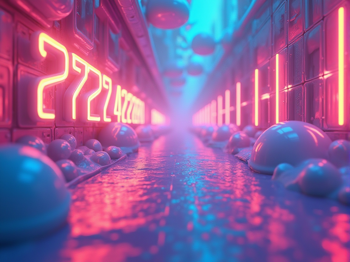 Prompt: Vibrant digital artwork, futuristic neon hues, pastel gradients, metallic accents, luminescent shades, electric blues, hot pinks, sunny yellows, rich purples, bold typography, abstract shapes, geometric patterns, 3D visual effects, atmospheric lighting, soft focus, shallow depth of field, cinematic composition.