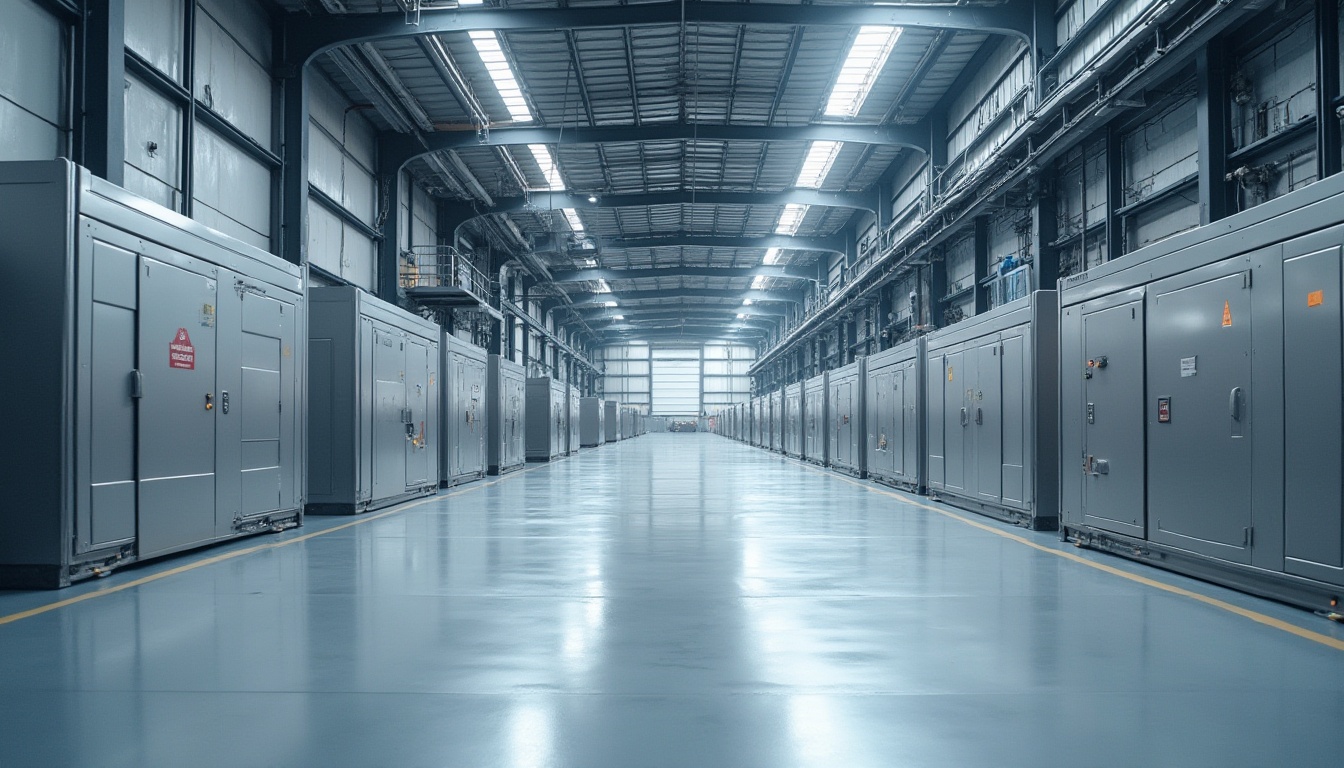 Prompt: Modern industrial facility, aluminum cladding, sleek metal frames, silver-gray tones, durable weather-resistant finish, high-tech machinery, polished concrete floors, minimalist interior design, angular lines, vibrant LED lighting, shallow depth of field, 1/1 composition, panoramic view, realistic reflections, ambient occlusion.