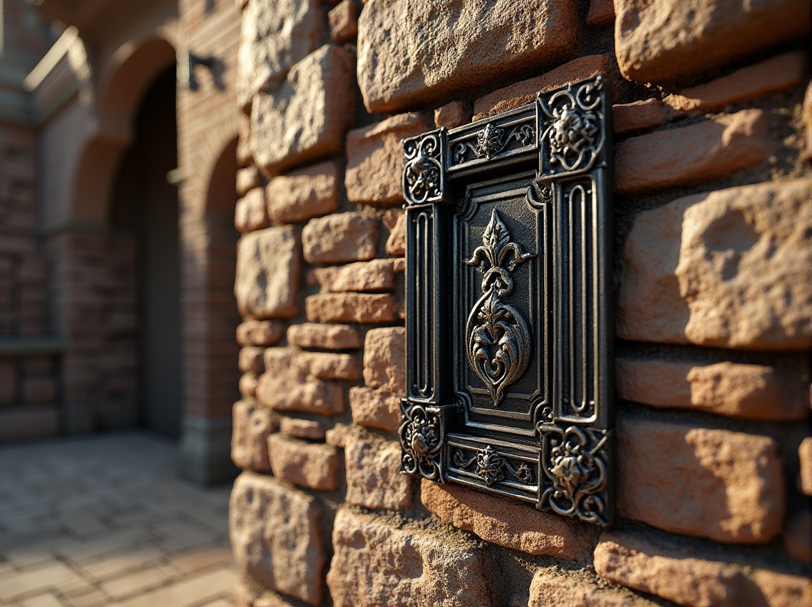 Prompt: Rough stone walls, rugged brick facades, weathered wooden accents, ornate metalwork details, intricate ceramic tile patterns, distressed concrete finishes, natural rock formations, earthy terrain, organic shapes, curved lines, dramatic shadows, warm ambient lighting, high-contrast textures, realistic material renderings, detailed normal maps, 1/2 composition, close-up shots, macro photography, artistic lens flares.