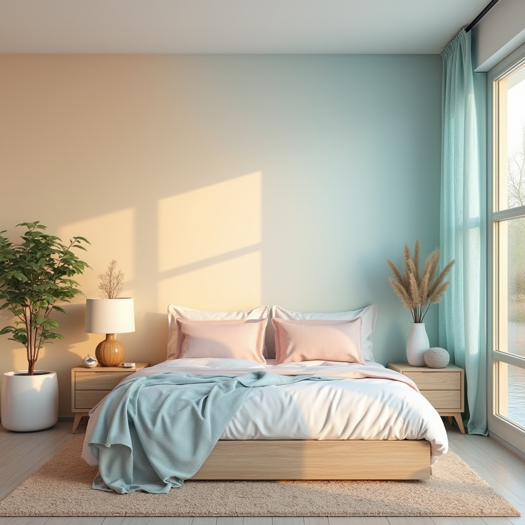 Prompt: Vibrant color palette, pastel hues, soft gradients, calming atmosphere, serene ambiance, natural textures, earthy tones, wooden accents, creamy whites, rich blues, warm beiges, subtle contrast, harmonious balance, 3D visual effects, realistic renderings, ambient occlusion, shallow depth of field, 1/1 composition, panoramic view.Please let me know if you need any adjustments or if this meets your requirements!