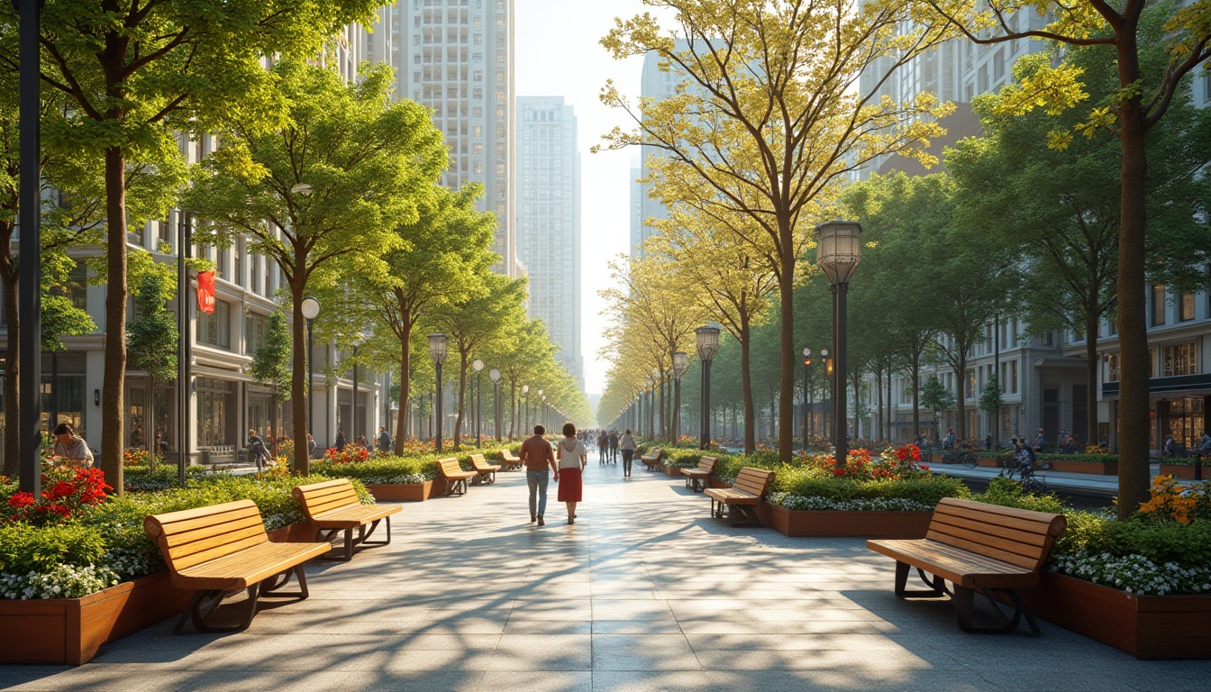 Prompt: Vibrant city square, lush greenery, blooming flowers, modern street furniture, decorative lanterns, walking paths, interactive public art, bustling atmosphere, sunny day, soft warm lighting, shallow depth of field, 3/4 composition, panoramic view, realistic textures, ambient occlusion.