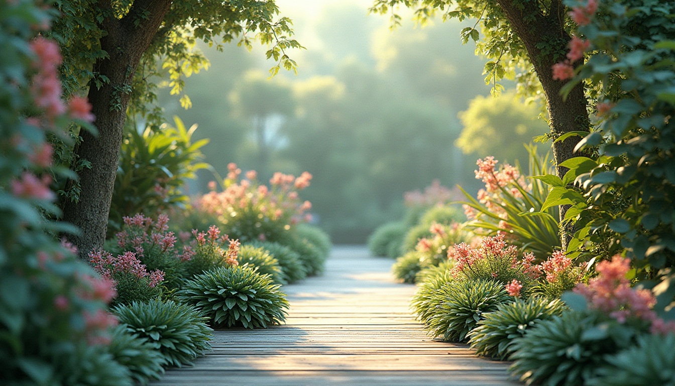 Prompt: Vibrant botanical garden, lush greenery, exotic flowers, warm natural light, soft pastel hues, calming earth tones, soothing blue accents, creamy whites, rich wood textures, organic shapes, intricate patterns, delicate linework, subtle gradient transitions, 3D rendering, realistic lighting effects, shallow depth of field, 2/3 composition, atmospheric perspective.