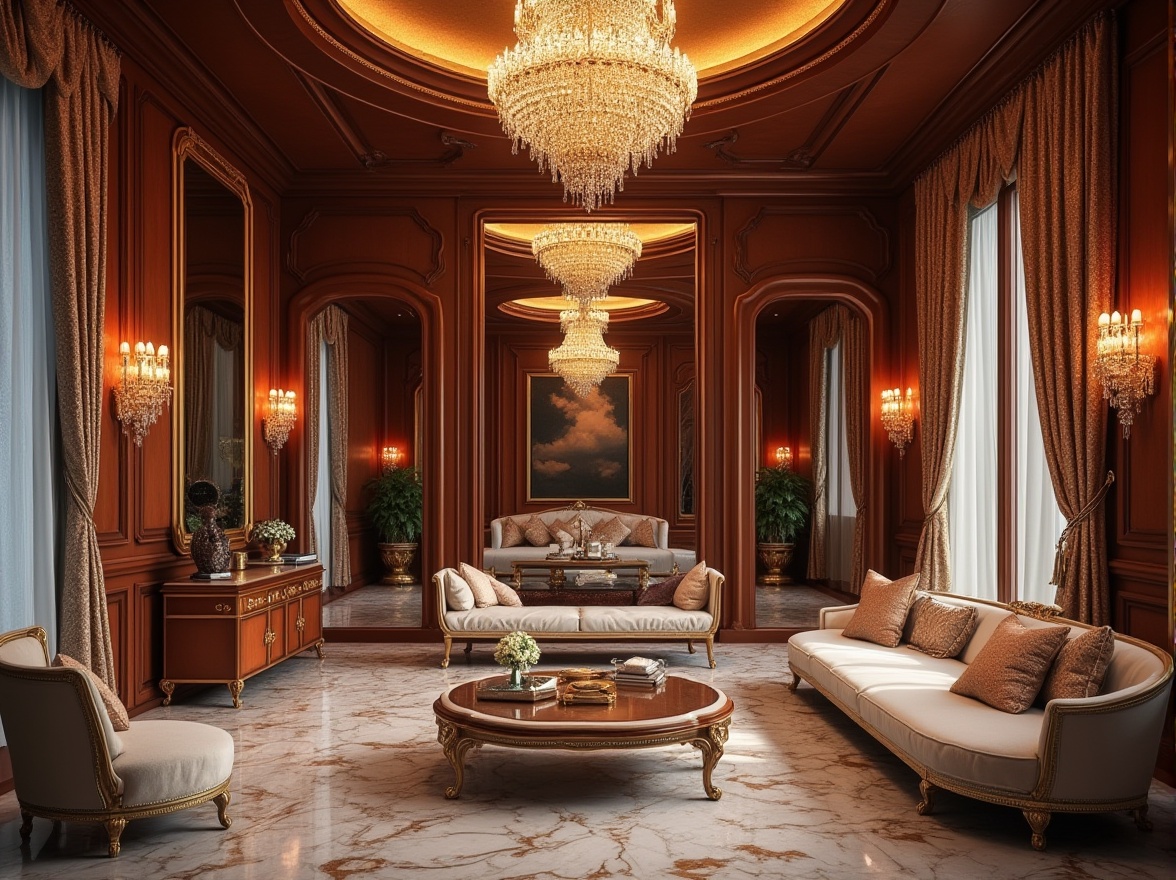 Prompt: Opulent mansion, lavish furnishings, rich wood tones, velvet drapes, crystal chandeliers, marble floors, luxurious textiles, intricate patterns, high-gloss finishes, metallic accents, exotic leather, premium stone surfaces, ornate moldings, sophisticated color palette, warm atmospheric lighting, shallow depth of field, 1/1 composition, realistic reflections, ambient occlusion.