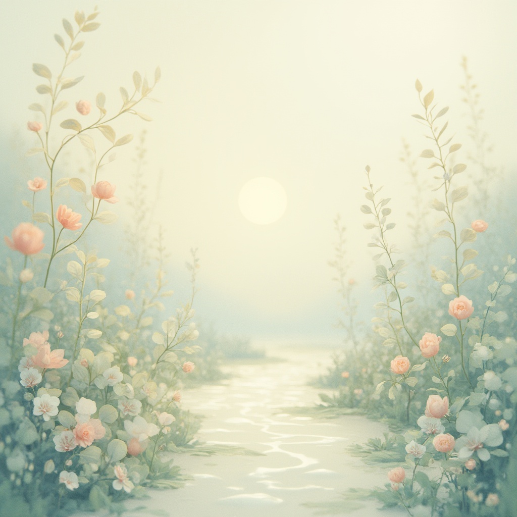 Prompt: Soft pastel hues, calming color scheme, serene atmosphere, gentle gradations, creamy whites, warm beiges, pale blues, muted greens, subtle contrast, harmonious balance, natural textures, organic forms, delicate patterns, intricate details, whimsical illustrations, dreamy landscapes, ethereal lighting, shallow depth of field, 1/1 composition, realistic renderings.