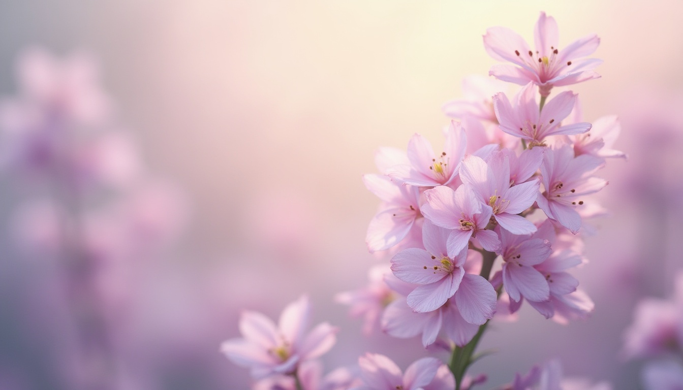 Prompt: Lilac hue, soft pastel shades, calming atmosphere, blooming flowers, garden scenery, delicate petals, warm natural light, gentle shadows, creamy whites, muted grays, blush pinks, powder blues, subtle texture, watercolor-inspired, whimsical illustrations, dreamy ambiance, ethereal quality, shallow depth of field, 1/1 composition, soft focus, romantic mood.