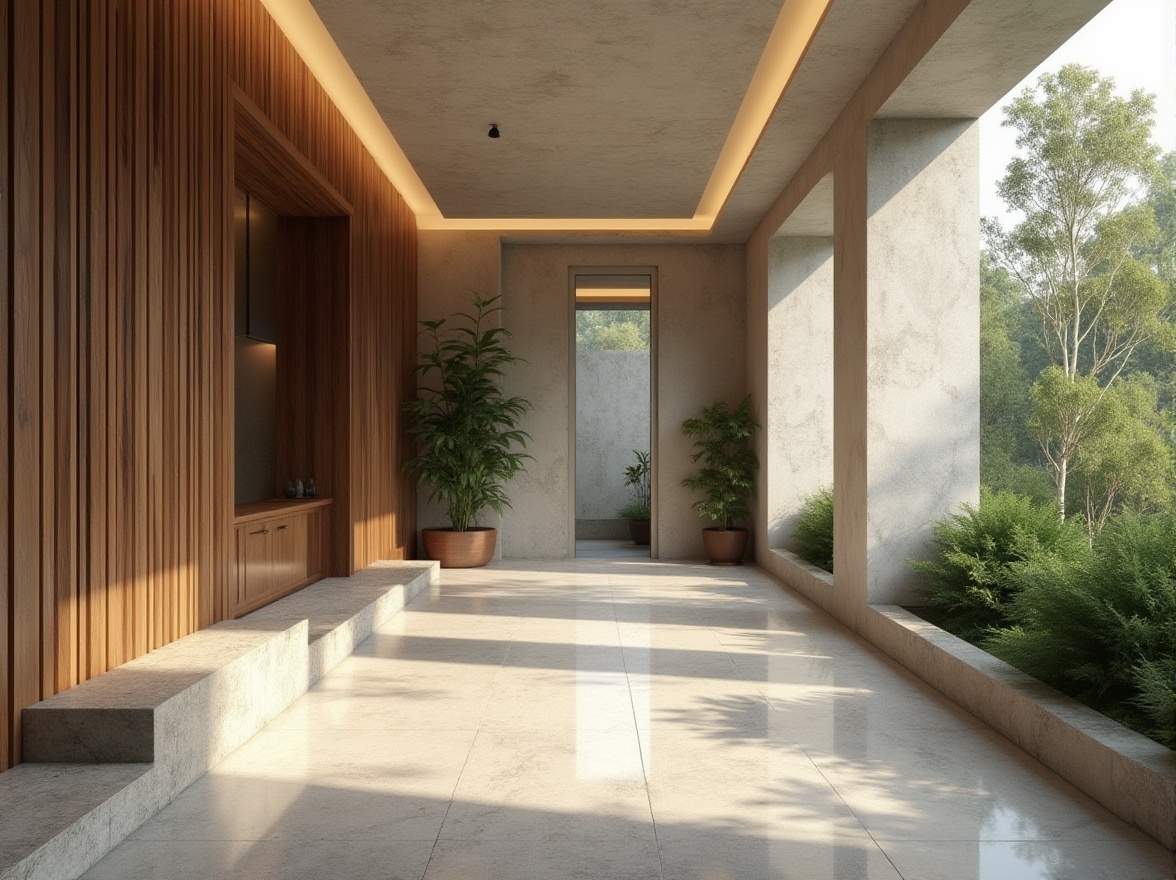 Prompt: Modern architecture, sleek lines, minimal ornamentation, monochromatic color scheme, muted earth tones, warm beige walls, cool gray accents, rich wood textures, polished metal fixtures, vibrant greenery, natural light filtering, soft shadows, 1/1 composition, realistic rendering, ambient occlusion, subtle gradient effects, cohesive visual language.