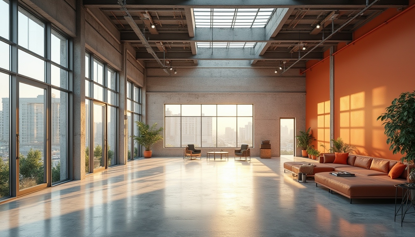 Prompt: Minimalist interior, industrial materials, large windows, clerestory windows, skylights, open floor plans, functional spaces, geometric shapes, primary colors, steel beams, concrete floors, minimalist decor, abundant natural light, soft warm glow, high ceilings, airy atmosphere, urban cityscape, modern city life, 1/1 composition, shallow depth of field, realistic textures, ambient occlusion.Please let me know if you need any adjustments!