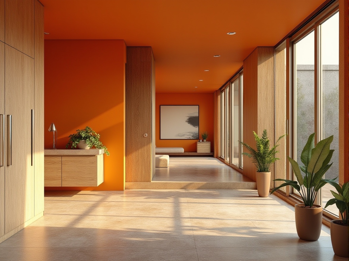 Prompt: Vibrant modern interior design, bold color schemes, warm beige walls, rich wood accents, sleek metal fixtures, natural stone floors, oversized windows, soft diffused lighting, 3/4 composition, shallow depth of field, realistic textures, ambient occlusion.