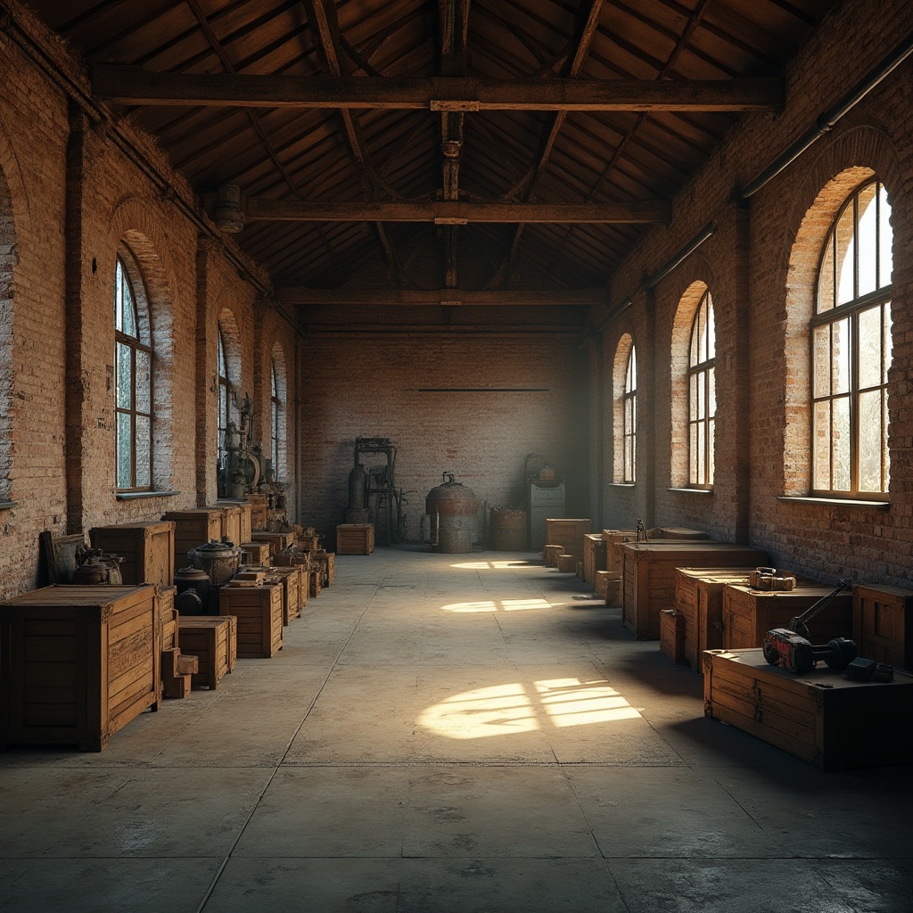 Prompt: Rustic warehouse interior, distressed brick walls, exposed metal beams, rough-hewn wooden crates, vintage industrial equipment, worn concrete floors, earthy color palette, soft natural lighting, warm atmospheric ambiance, cinematic shallow depth of field, 1/2 composition, realistic texture rendering, subtle ambient occlusion.