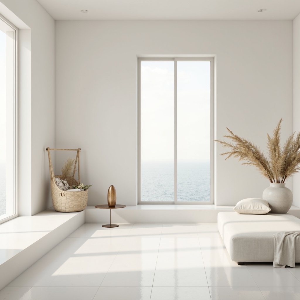 Prompt: Minimalist interior, pure white walls, sleek lines, modern furniture, glossy surfaces, ambient soft lighting, creamy accents, subtle textures, Scandinavian design, clean aesthetic, monochromatic scheme, empty space, simplicity, elegance, calm atmosphere, natural light, shallow depth of field, 1/1 composition, realistic reflections, subtle shading.