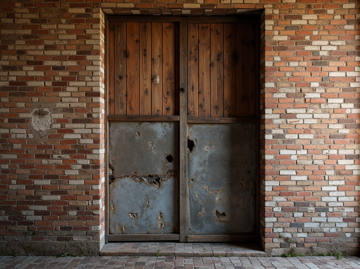 Prompt: Rustic stone walls, worn wooden planks, distressed metal sheets, vintage brick facades, earthy tone color palette, natural material textures, organic patterns, intricate mosaics, ornate carvings, soft warm lighting, shallow depth of field, 3/4 composition, realistic rendering, ambient occlusion.