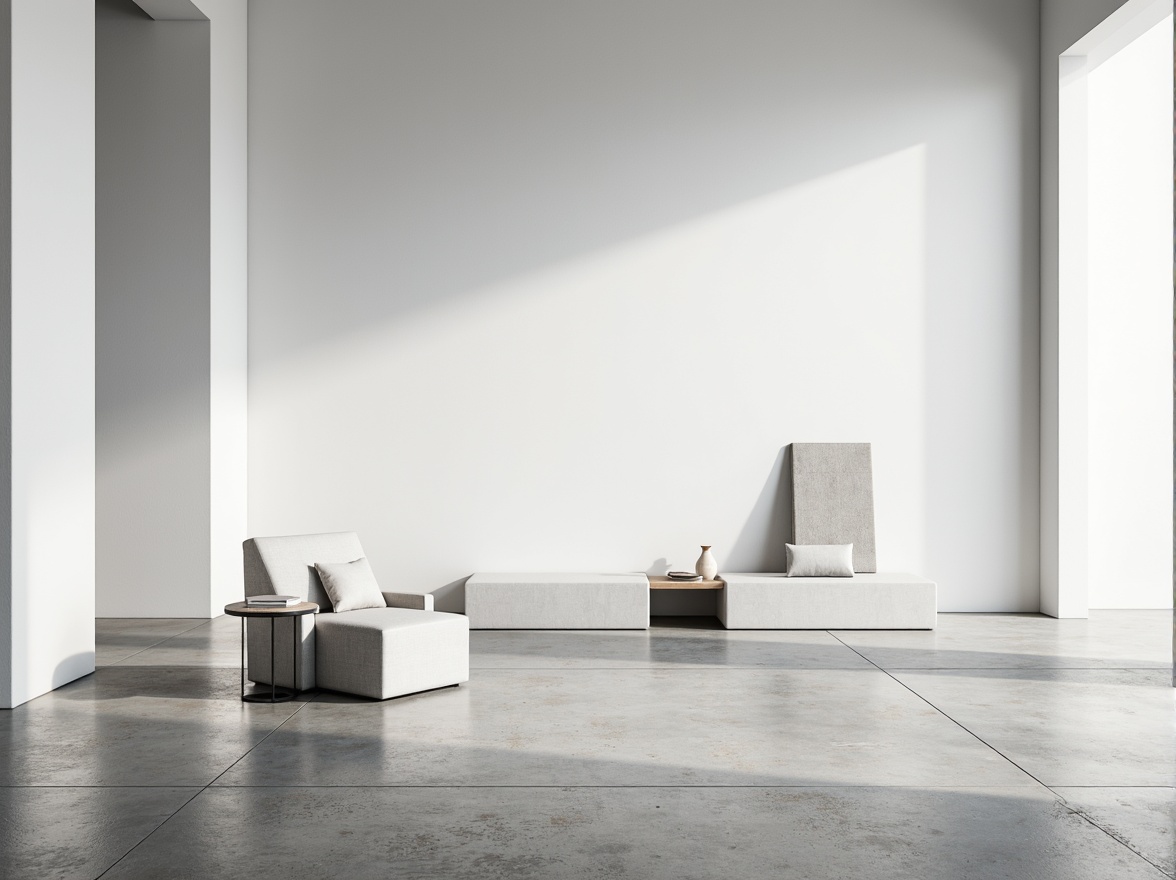 Prompt: Monochromatic interior, plain white walls, polished concrete floors, sleek metal accents, minimalist decor, sparse furniture arrangement, subtle natural light, soft shadows, clean lines, industrial chic aesthetic, matte finish, neutral color palette, empty space, simplicity emphasis, calm atmosphere, shallow depth of field, 1/1 composition, realistic textures, ambient occlusion.