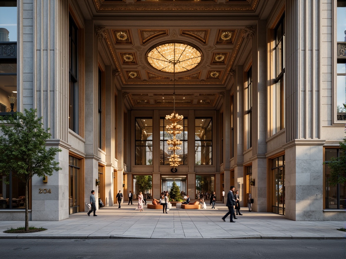 Prompt: Ornate office building, classicism style facade, granite stone walls, ornamental columns, symmetrical architecture, grand entrance, bronze door handles, luxurious lobby, high ceilings, crystal chandeliers, wooden floors, rich textiles, neutral color palette, natural light, soft warm lighting, shallow depth of field, 1/1 composition, realistic textures, ambient occlusion, urban cityscape, busy streets, morning sunlight, gentle breeze.