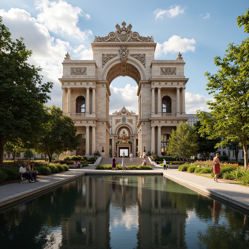 Prompt: Majestic monument, symmetrical composition, grandiose architecture, precise geometry, reflective pools, walking paths, lush greenery, vibrant flowers, historical significance, cultural heritage, ancient civilizations, intricate carvings, ornate details, majestic pillars, imposing statues, bronze materials, granite foundations, warm sunlight, dramatic shadows, axial symmetry, radial balance, 1/1 composition, low-angle view, realistic textures, ambient occlusion.