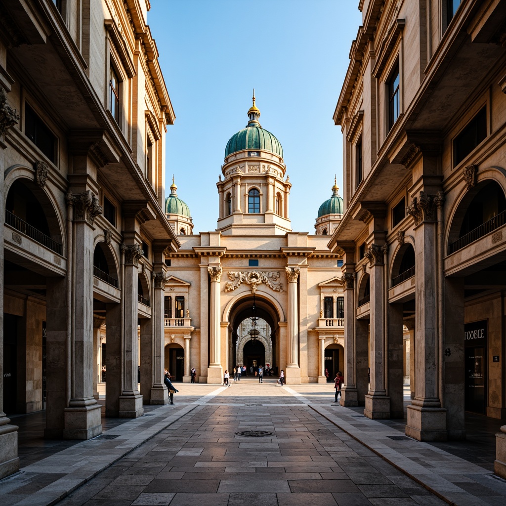 Prompt: Historic monument, symmetrical architecture, grandiose entrance, imposing stone columns, intricately carved details, ornate facades, majestic domes, vibrant patriotic colors, solemn atmosphere, dignified ambiance, precise geometric patterns, bilateral symmetry, central axis composition, dramatic lighting, low-angle view, rich textures, ambient occlusion.