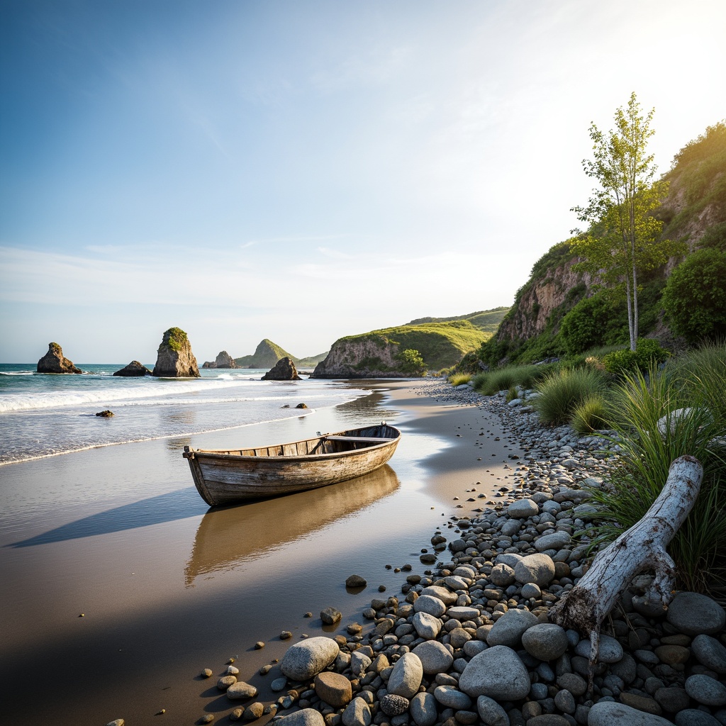 Prompt: Serenely curved coastline, weathered wooden piers, rustic beach huts, driftwood sculptures, sea-worn pebbles, ocean spray mist, gentle sea breeze, soft warm sunlight, shallow tide pools, vibrant green dunes, beach morning calmness, 1/2 composition, soft focus blur, natural textures, ambient occlusion.This prompt includes the main subject (coastal integration), its features (weathered wooden piers, rustic beach huts, driftwood sculptures), environment (serenely curved coastline, ocean spray mist, gentle sea breeze), and camera settings (soft warm sunlight, shallow tide pools, 1/2 composition, soft focus blur).