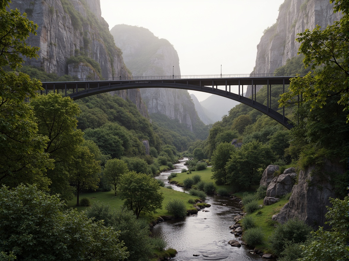 Prompt: Riverbank landscape, lush green vegetation, meandering watercourse, rustic stone bridge piers, steel arch bridge design, cable-stayed suspension, modern architectural style, sleek metal railings, natural rock formations, misty atmosphere, soft warm lighting, shallow depth of field, 3/4 composition, panoramic view, realistic textures, ambient occlusion.Let me know if you need any further adjustments!