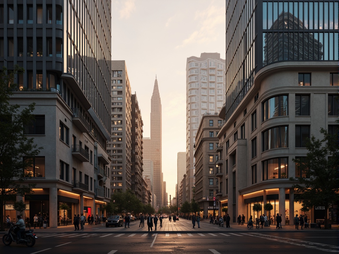 Prompt: Soaring skyscrapers, gleaming metallic facades, towering spires, grand atriums, sweeping curves, futuristic architecture, urban cityscape, bustling streets, vibrant neon lights, misty morning atmosphere, warm golden lighting, shallow depth of field, 1/1 composition, bird's-eye view, realistic reflections, ambient occlusion.