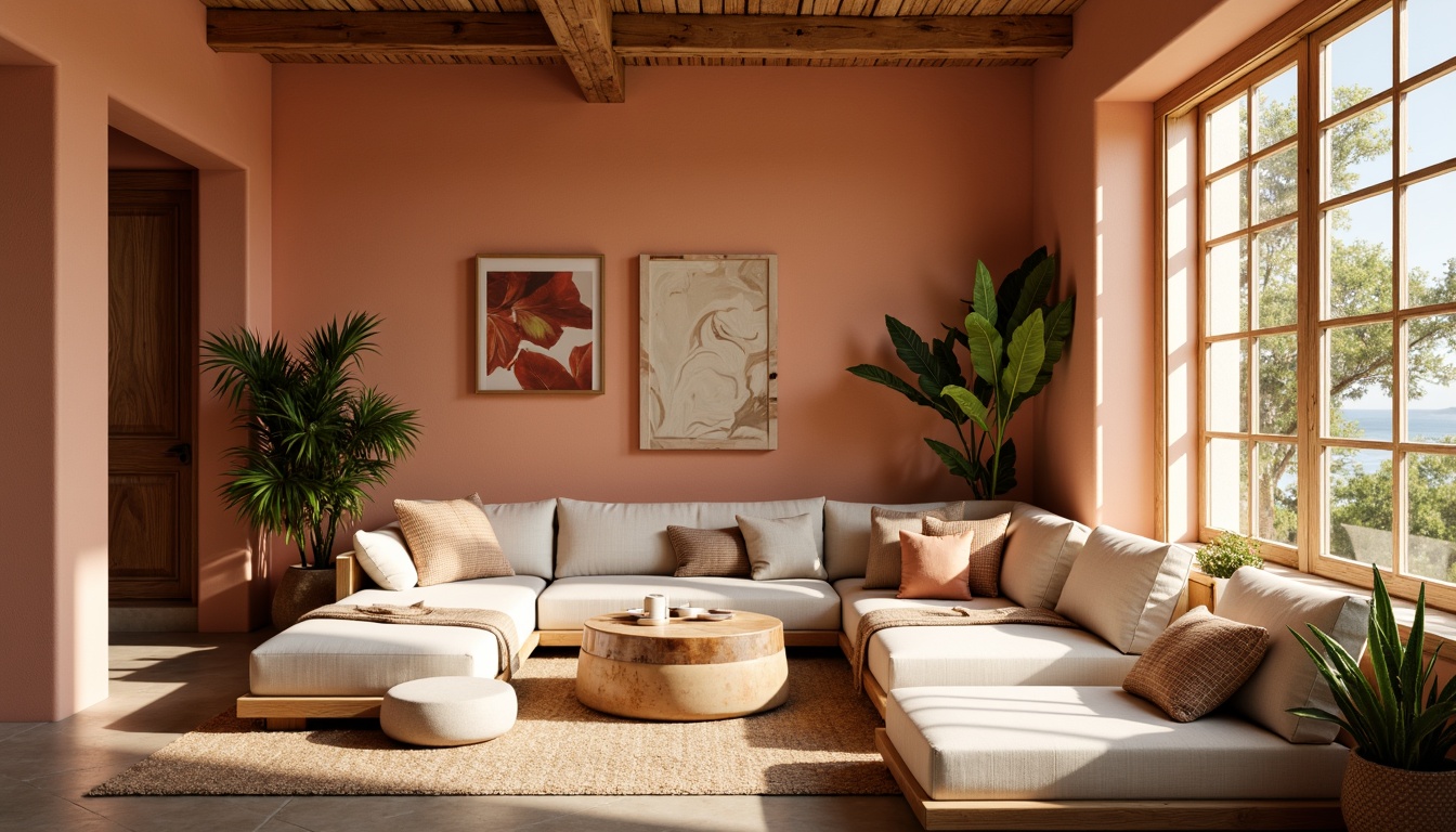 Prompt: Warm apricot hues, soft peach undertones, creamy whites, rich terracotta accents, natural wood textures, earthy ceramics, woven fibers, rustic metal details, cozy living spaces, inviting atmosphere, warm golden lighting, shallow depth of field, 2/3 composition, intimate close-ups, realistic renderings, ambient occlusion.Please let me know if this meets your requirements!