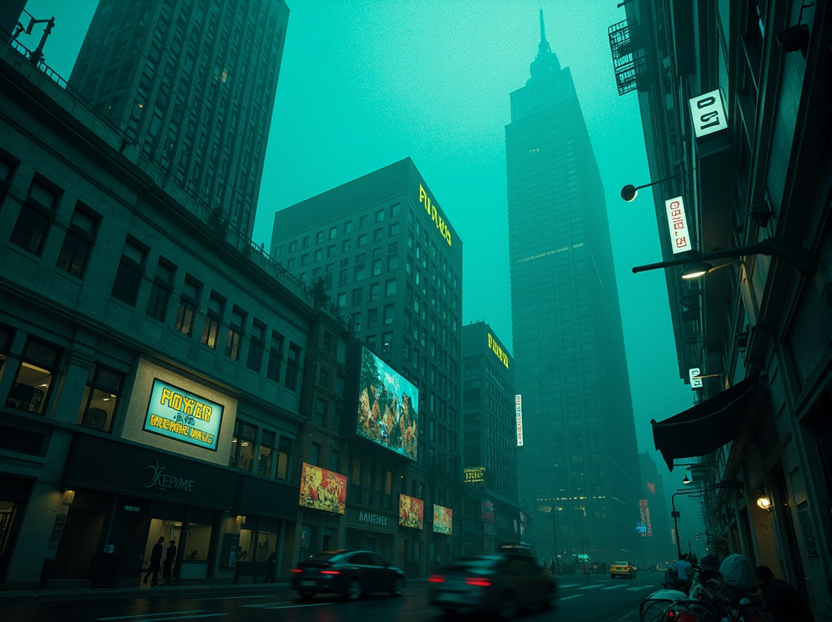 Prompt: Mysterious underwater city, dark cyan hue, iridescent bioluminescent accents, glowing neon signs, futuristic architecture, curved domes, angular skyscrapers, transparent tubes, holographic advertisements, virtual reality interfaces, cyberpunk atmosphere, rainy night, misty fog, soft blue-green lighting, high contrast shadows, cinematic composition, dramatic focal point, atmospheric perspective.