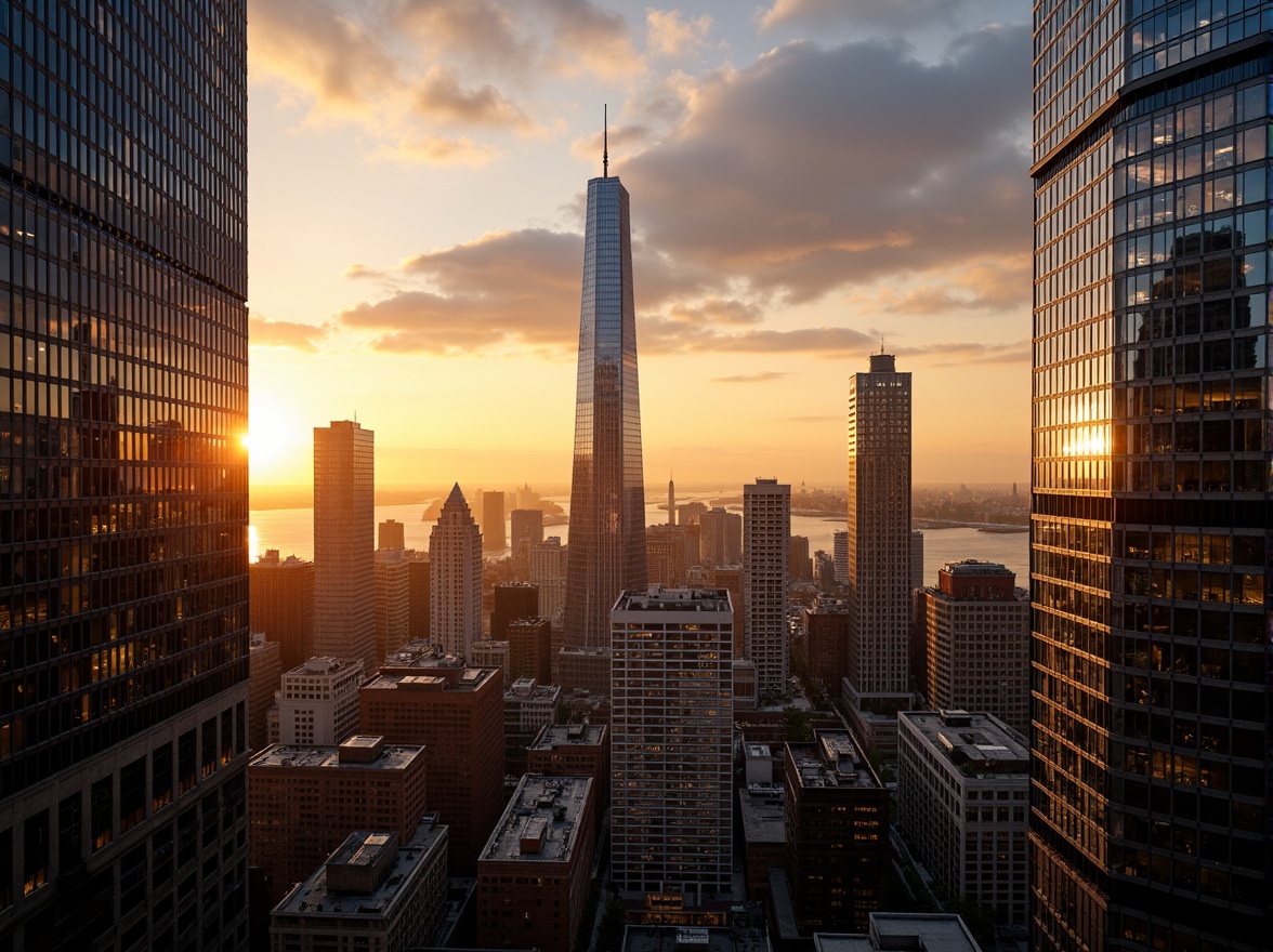 Prompt: Vibrant cityscape, modern skyscrapers, sleek glass facades, warm golden lighting, soft gradient sunsets, dramatic spotlights, accentuating architectural details, subtle ambient Occlusion, realistic material reflections, high-contrast nighttime scenes, cinematic camera angles, 1/2 composition, atmospheric mist effects, subtle lens flares, soft focus bokeh, naturalistic color grading, filmic texture overlays.