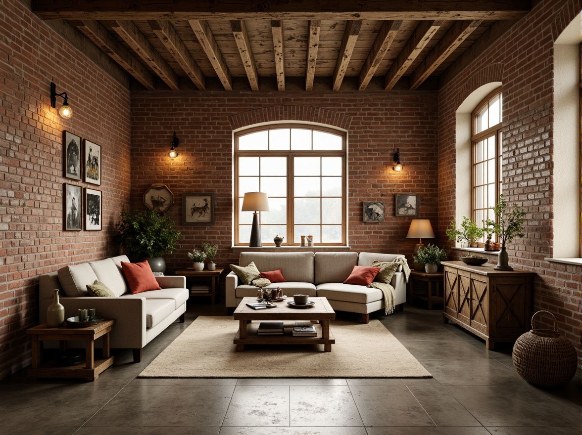 Prompt: Rustic loft interior, distressed wood beams, exposed brick walls, industrial metal accents, earthy color palette, warm beige tones, rich walnut brown, soft sage green, muted terracotta red, creamy whites, natural textiles, woven baskets, vintage decorative items, antique furniture pieces, ornate metalwork details, soft warm lighting, atmospheric shadows, 1/1 composition, cinematic mood, realistic renderings.