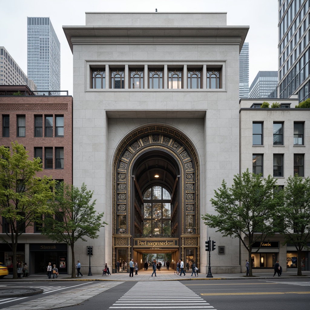 Prompt: Granite facades, geometric shapes, symmetrical compositions, monumental entrances, ornate metalwork, intricate stonework, grandiose columns, imposing arches, brutalist concrete, minimalist windows, industrial materials, functional design, urban landscape, busy streets, modern cityscape, cloudy day, soft diffused lighting, shallow depth of field, 2/3 composition, architectural details, realistic textures, ambient occlusion.Let me know if you need any adjustments!