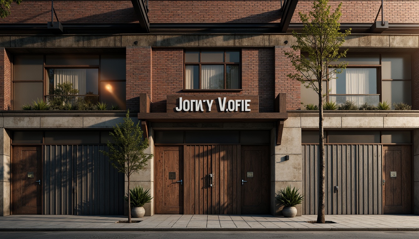 Prompt: Rustic warehouse facade, exposed brick walls, steel beams, wooden accents, industrial metal doors, vintage signage, distressed textures, earthy color palette, urban cityscape, misty morning light, shallow depth of field, 1/2 composition, gritty realistic rendering, atmospheric perspective, subtle lens flares.