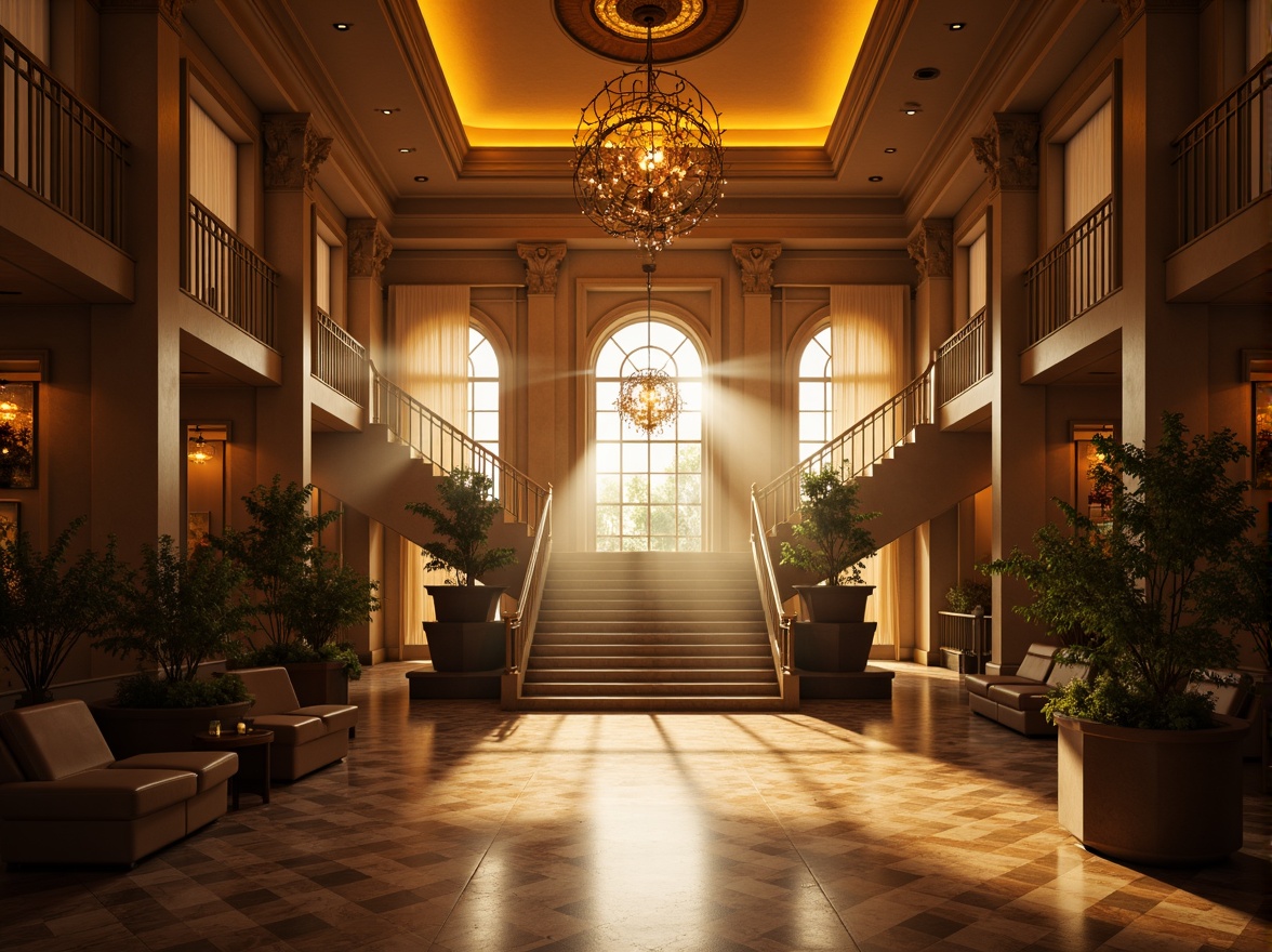 Prompt: Dramatic spotlights, warm golden lighting, softbox diffusers, subtle gradient effects, high-contrast chiaroscuro, atmospheric mist, cinematic lens flares, vibrant color grading, futuristic neon accents, sleek metallic reflections, ornate architectural details, grandiose columns, sweeping archways, majestic staircases, luxurious marble floors, lavish crystal chandeliers, morning dew, soft natural light, warm afternoon sunbeams, 1/1 composition, symmetrical framing, realistic ambient occlusion.