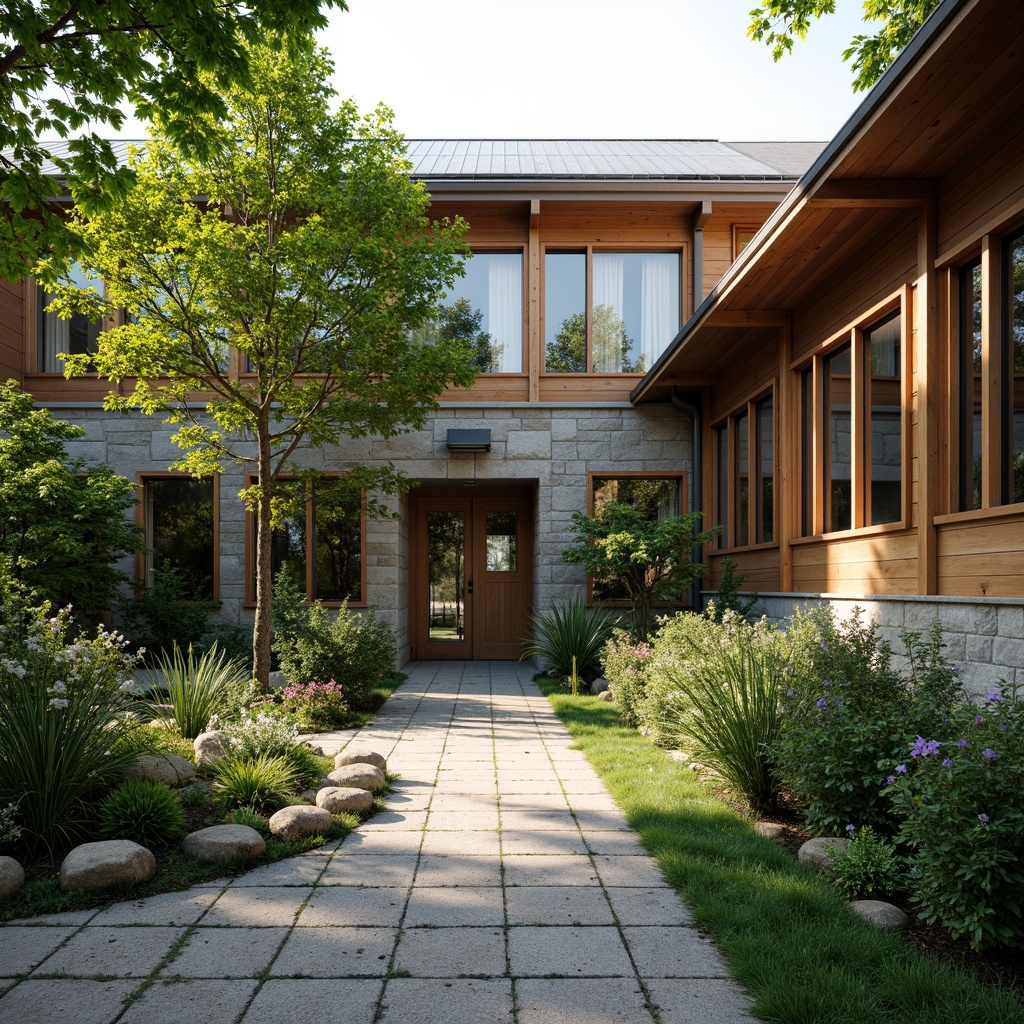 Prompt: Tranquil monastery courtyard, lush greenery, natural stone walls, wooden accents, sustainable materials, bamboo roofing, solar panels, rainwater harvesting systems, eco-friendly paint, recycled glass windows, minimalist design, simple geometry, peaceful ambiance, soft warm lighting, shallow depth of field, 1/1 composition, realistic textures, ambient occlusion.