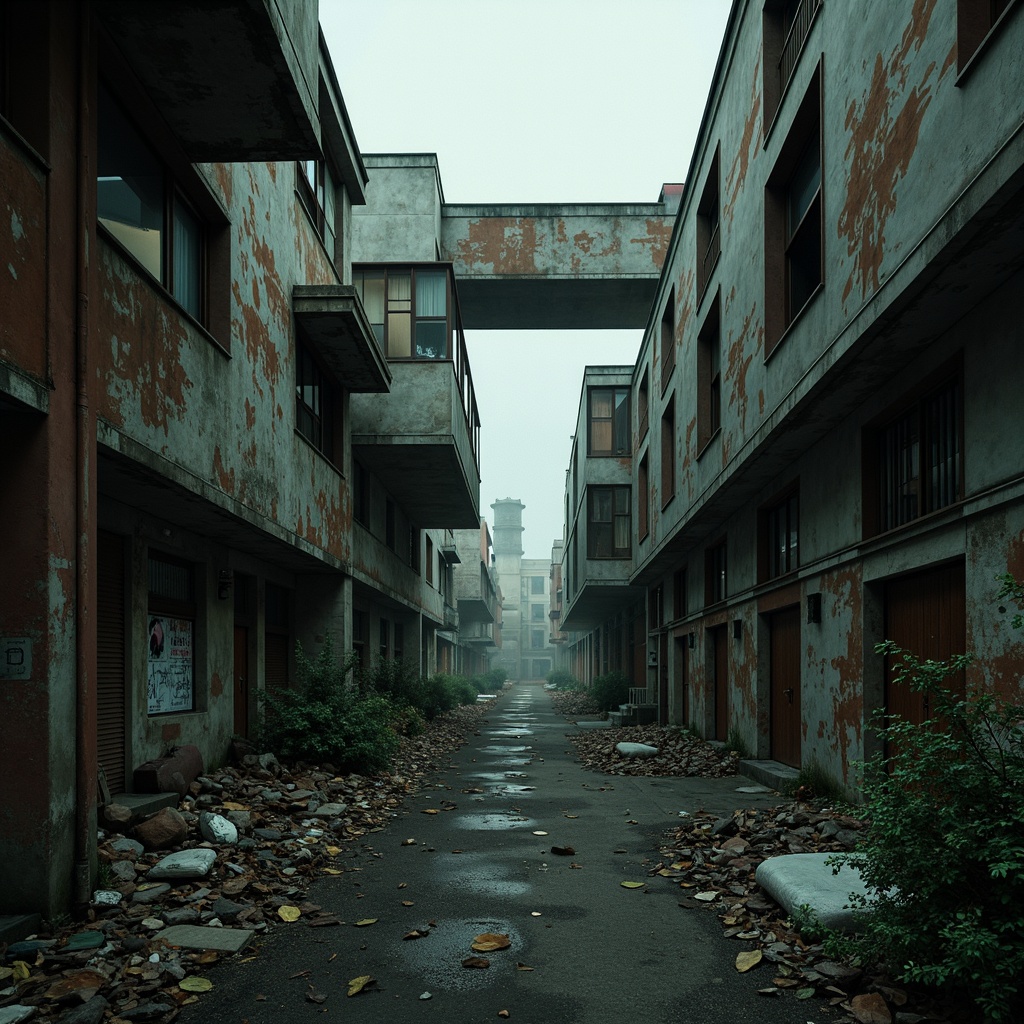 Prompt: Deconstructed cinematic scene, distressed textures, muted color palette, dark shadows, high contrast lighting, bold composition, abstract shapes, fragmented objects, avant-garde architecture, brutalist influences, gritty urban landscape, industrial decay, rusted metal, broken concrete, eerie atmosphere, low-key lighting, shallow depth of field, 1/1 composition, cinematic wide-angle lens, film grain texture, subtle camera movements, ambient sound design.