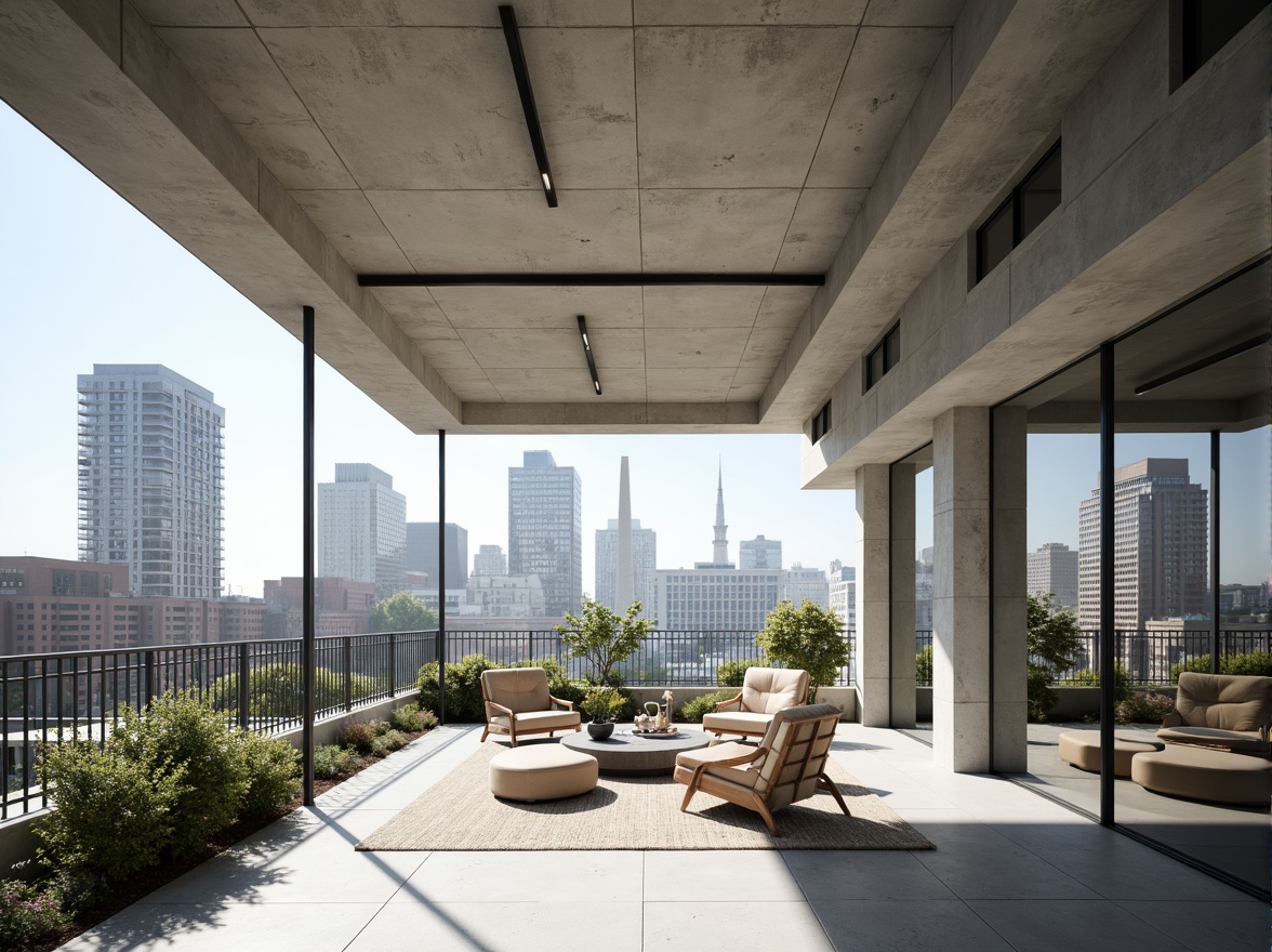 Prompt: Clean lines, minimal ornamentation, functional simplicity, rectangular forms, cantilevered roofs, large windows, sliding glass doors, open floor plans, industrial materials, exposed ductwork, concrete walls, steel beams, minimalist color palette, natural light, airy atmosphere, urban context, cityscape background, modern skyscrapers, bustling streets, busy sidewalks, contemporary furniture, sleek decor.