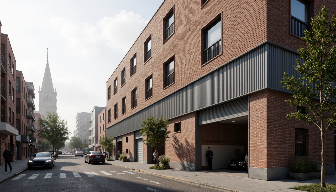 Prompt: Rustic warehouse facade, exposed brick walls, metal accents, industrial chic, reclaimed wood features, corrugated metal cladding, neutral color palette, urban landscape, busy streets, morning fog, soft natural lighting, shallow depth of field, 2/3 composition, realistic textures, ambient occlusion.