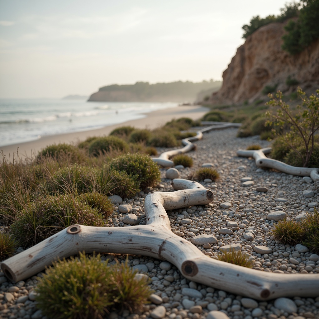 Prompt: Weathered driftwood, ocean-polished pebbles, rustic rope details, sandy dunes, sea-eroded cliffs, misty mornings, soft warm lighting, shallow depth of field, 3/4 composition, realistic textures, ambient occlusion, beachside villas, wooden decks, nautical-themed decor, distressed finishes, natural fibers, woven wicker furniture, coral-inspired patterns, turquoise accents, ocean-breeze ventilation systems, saltwater-resistant materials.