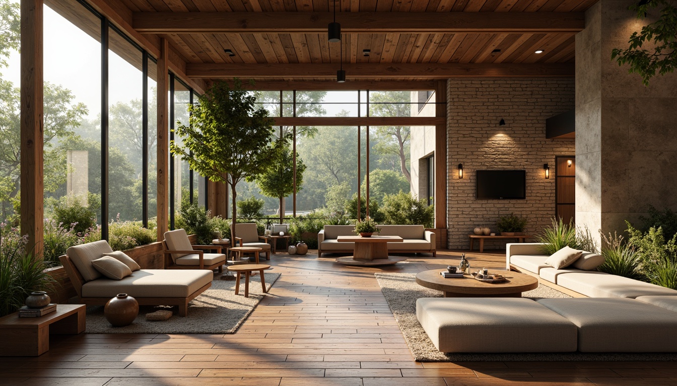 Prompt: Earthy tones, natural textures, reclaimed wood accents, eco-friendly materials, low-maintenance surfaces, weathered metal frames, rustic stone walls, earthy color palette, organic shapes, seamless transitions, soft warm lighting, shallow depth of field, 3/4 composition, realistic renderings, ambient occlusion.