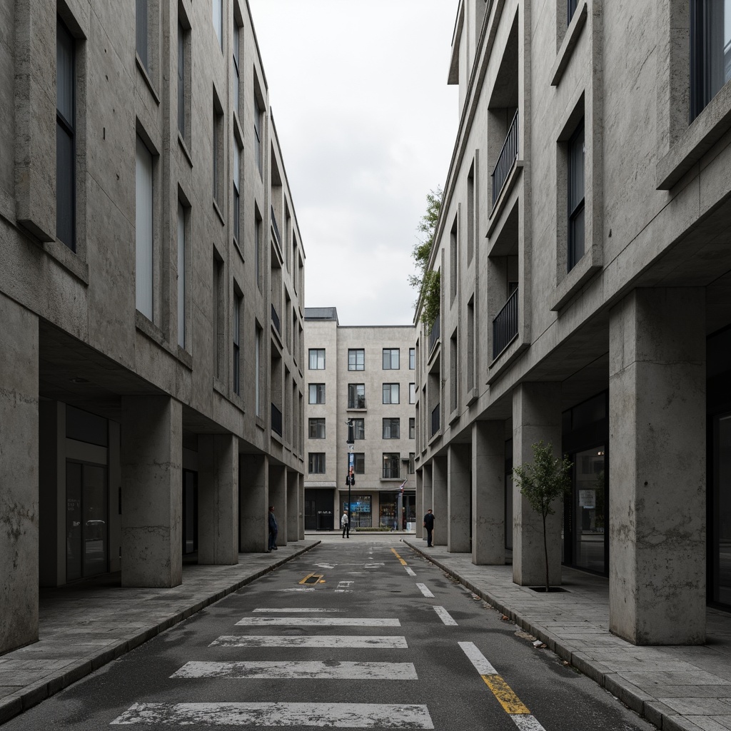 Prompt: Raw concrete textures, brutalist architecture, rugged industrial look, exposed ductwork, metal beams, functional aesthetic, minimalist decor, urban cityscape, overcast sky, dramatic shadows, high-contrast lighting, monochromatic color palette, abstract geometric forms, bold structural elements, fortress-like buildings, monumental scale, brutalist ideology, utilitarian functionality.