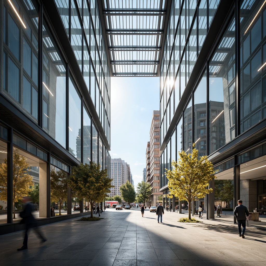 Prompt: Transparent glass facades, minimalist framework, open floor plans, natural light pouring in, airy atmosphere, sleek metal beams, reflective surfaces, polished concrete floors, modern industrial chic, urban cityscape, busy streets, blurred motion, shallow depth of field, 1/1 composition, soft warm lighting, realistic textures, ambient occlusion.