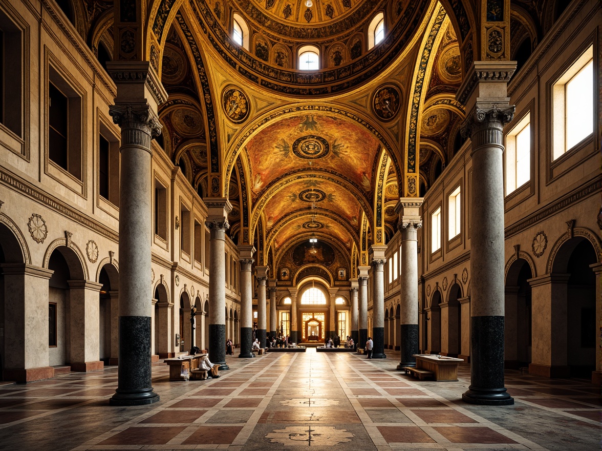 Prompt: Intricate mosaics, golden domes, ornate capitals, marble columns, arched windows, vaulted ceilings, richly patterned textiles, lavish frescoes, grandiose entranceways, ornamental architraves, Byzantine crosses, intricate carvings, warm golden lighting, soft shadows, 1/1 composition, symmetrical layout, realistic textures, ambient occlusion.Please let me know if this meets your expectations!