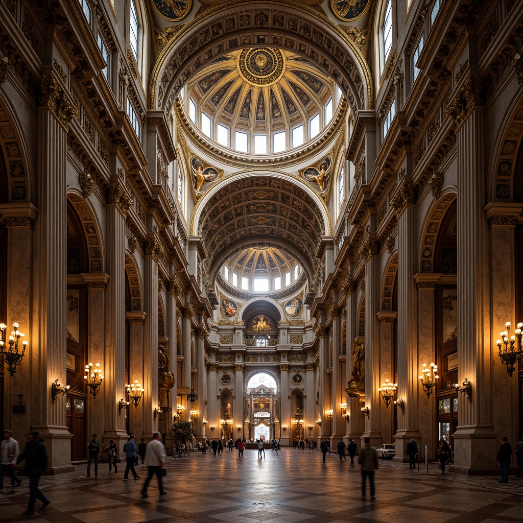 Prompt: Grandiose cathedral, ornate domes, intricate mosaics, gilded details, majestic archways, vaulted ceilings, ornamental columns, lavish frescoes, marble flooring, ornate capitals, Byzantine crosses, golden accents, dramatic lighting, rich textures, atmospheric ambiance, shallow depth of field, 2/3 composition, symmetrical framing, warm color palette, realistic render.