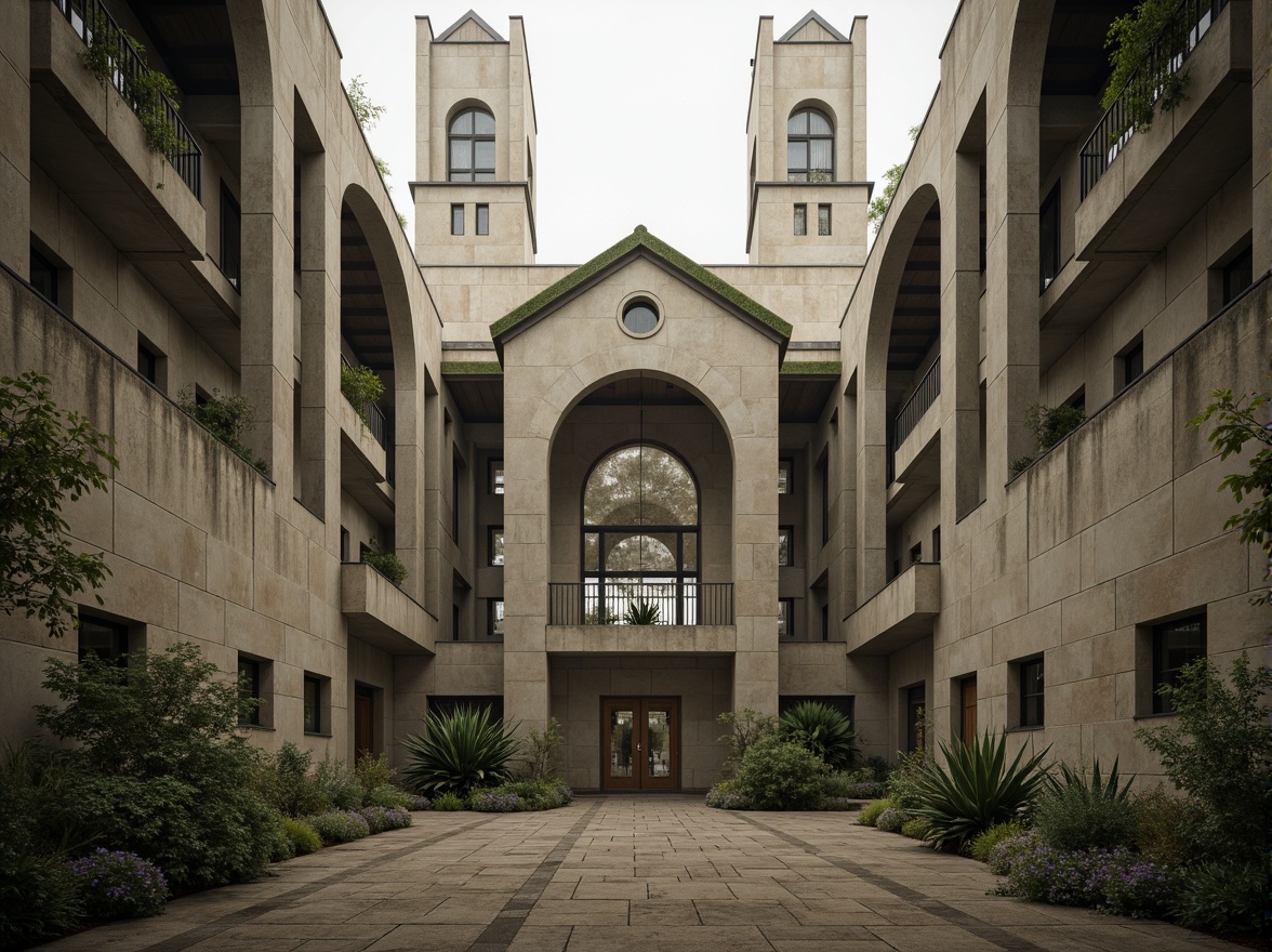 Prompt: Rugged brutalist church, raw concrete texture, weathered stone walls, minimalist ornamentation, industrial-style steel beams, dramatic vaulted ceilings, grandiose arches, earthy color palette, muted beige tones, moss-covered roofs, overgrown vegetation, misty morning light, soft diffused shadows, 1/1 composition, symmetrical framing, high contrast ratio, cinematic mood, atmospheric fog, subtle lighting accents.