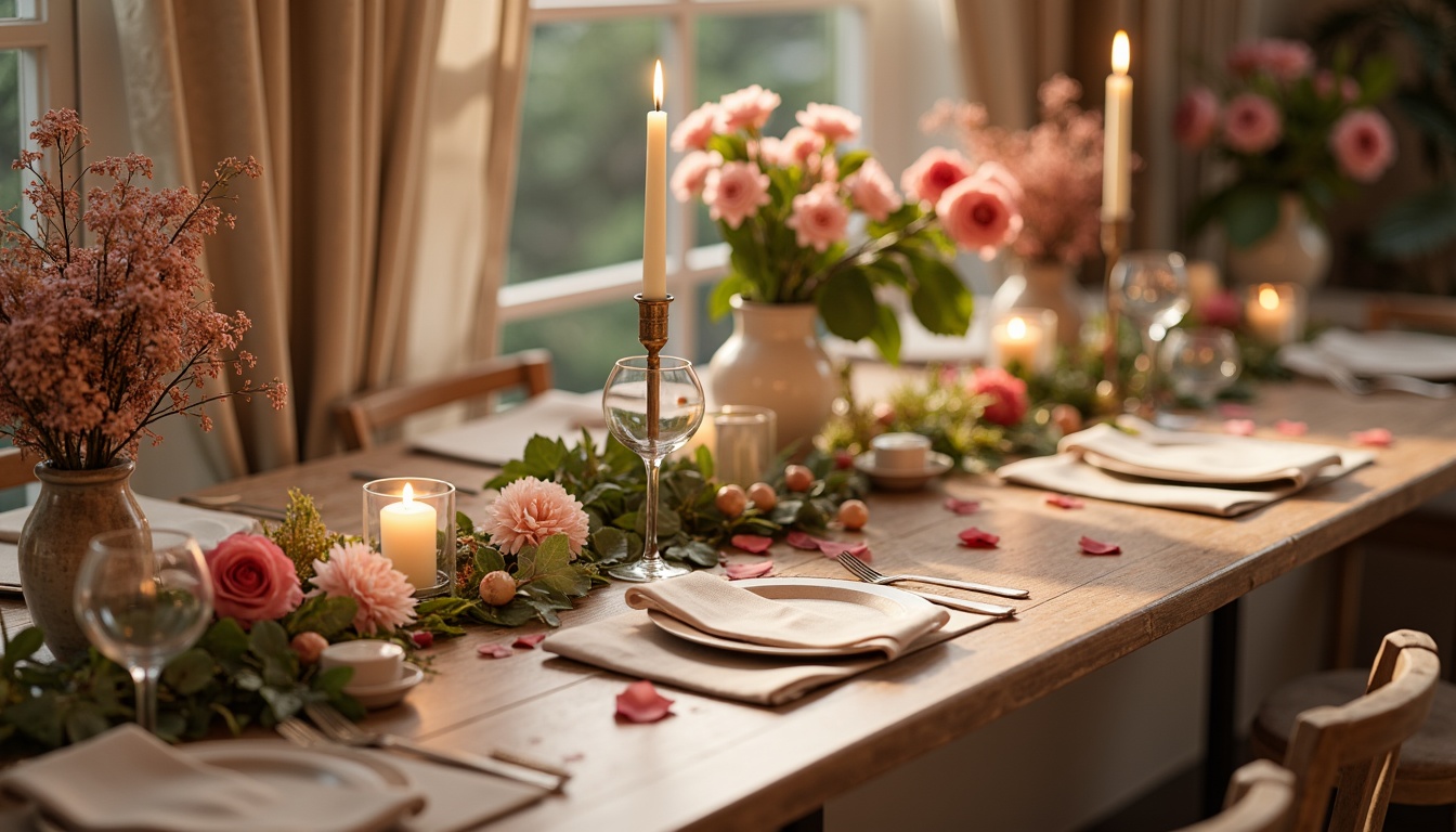 Prompt: Soft rose petals, warm beige tones, gentle peach hues, subtle coral shades, delicate blush accents, romantic candlelight, whimsical florals, lush greenery, vintage distressed textures, ornate metal fixtures, rustic wooden elements, dreamy soft focus, shallow depth of field, 1/1 composition, warm natural lighting, realistic atmospheric effects.