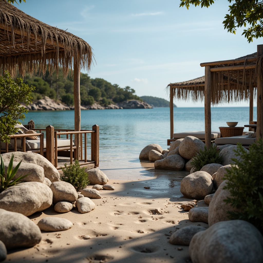 Prompt: Weathered driftwood, ocean-worn stones, soft sandy beaches, misty sea air, rustic wooden docks, distressed metal railings, natural fiber ropes, woven wicker furniture, coral-inspired patterns, ocean-blue hues, salty spray, warm sunlight, shallow depth of field, 1/1 composition, realistic textures, ambient occlusion.