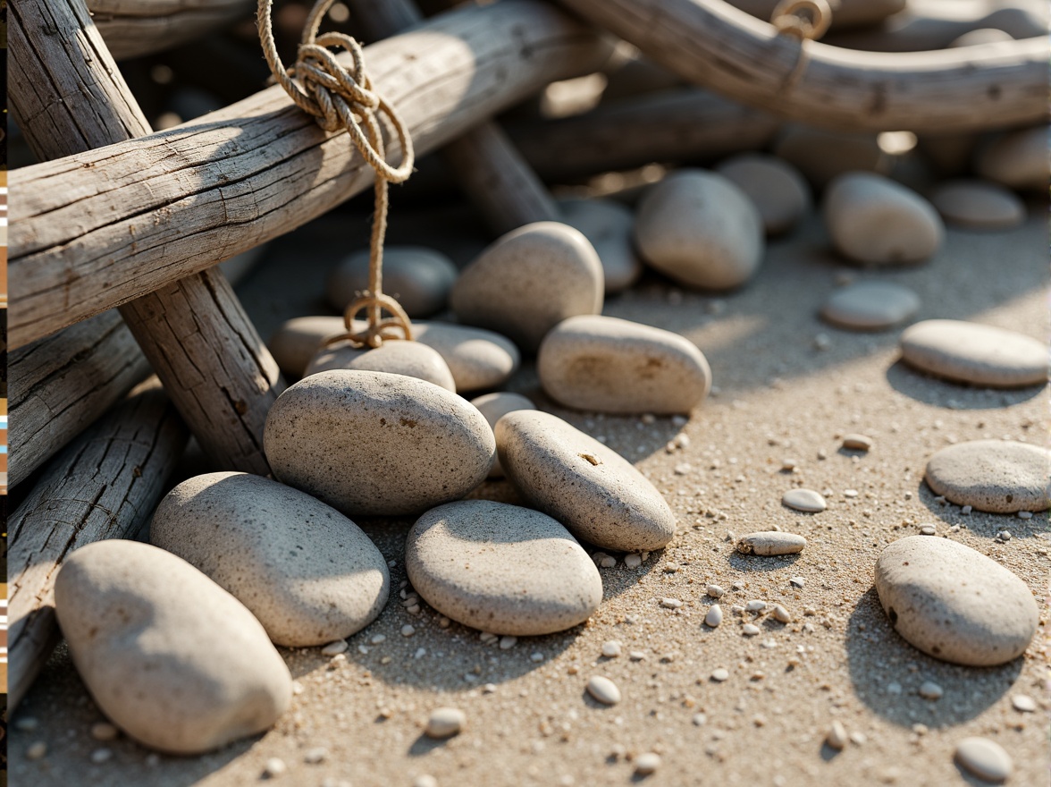 Prompt: Weathered driftwood, rustic beach stones, soft powdery sand, sea-eroded rocks, ocean-worn pebbles, distressed wooden planks, vintage nautical ropes, faded seaside signs, salty air, gentle ocean breeze, warm sunlight, shallow depth of field, 1/2 composition, realistic textures, ambient occlusion.