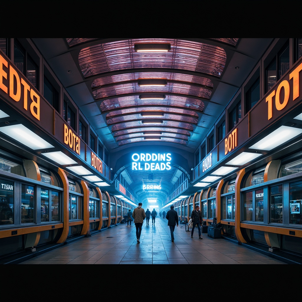 Prompt: Futuristic metro station, curved blob-like architecture, neon-lit signage, glowing LED lights, iridescent colors, reflective metallic surfaces, futuristic train cars, sleek glass doors, high ceilings, open spaces, ambient lighting, soft warm glow, shallow depth of field, 1/1 composition, realistic textures, volumetric lighting, fog effects, misty atmosphere, urban landscape, cityscape views, bustling crowd, vibrant nightlife.