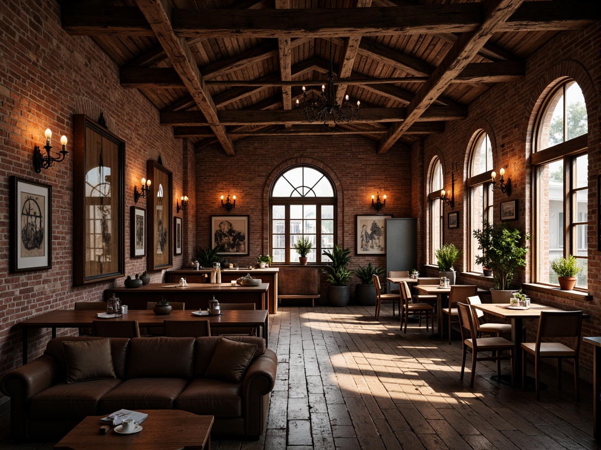 Prompt: Rustic loft interior, exposed brick walls, wooden beam ceilings, distressed wood floors, vintage industrial decor, ornate metalwork, Romanesque arches, grandiose chandeliers, luxurious velvet fabrics, rich leather upholstery, warm candlelight, dramatic shadows, 1/1 composition, cinematic lighting, high-contrast ratios, gritty realistic textures, ambient occlusion.