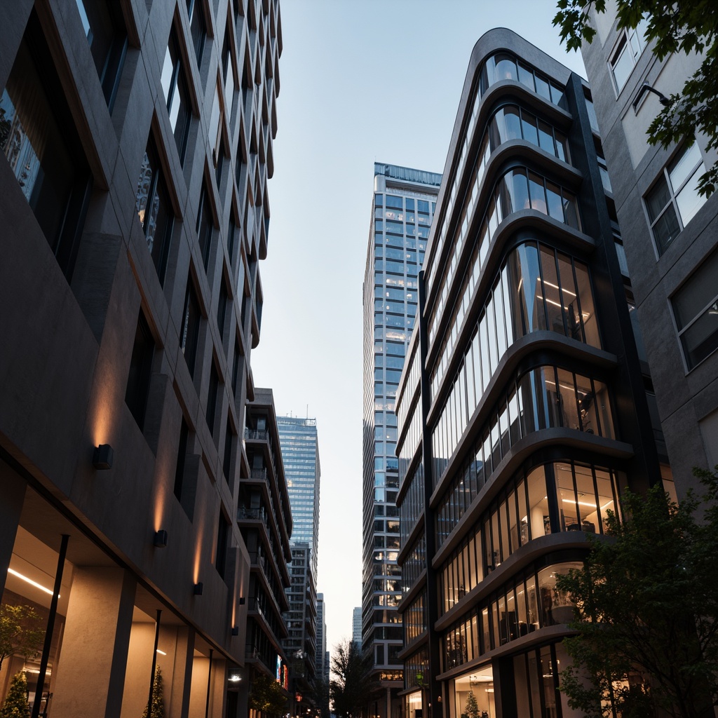 Prompt: Streamlined modern buildings, sleek metallic facades, curved lines, minimalist decor, urban cityscape, evening ambiance, warm golden lighting, soft glow, subtle shading, LED strips, hidden light sources, ambient Occlusion, 1/1 composition, low-angle shot, cinematic mood, realistic reflections, high-contrast ratio, dramatic shadows, spotlights on architecture, futuristic vibes.